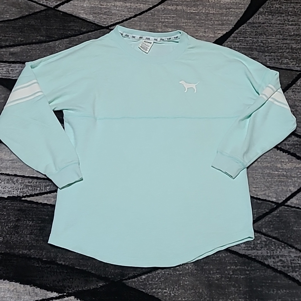 VS PINK 2014 CAMPUS  WHITE LOGO CREW SHIRT